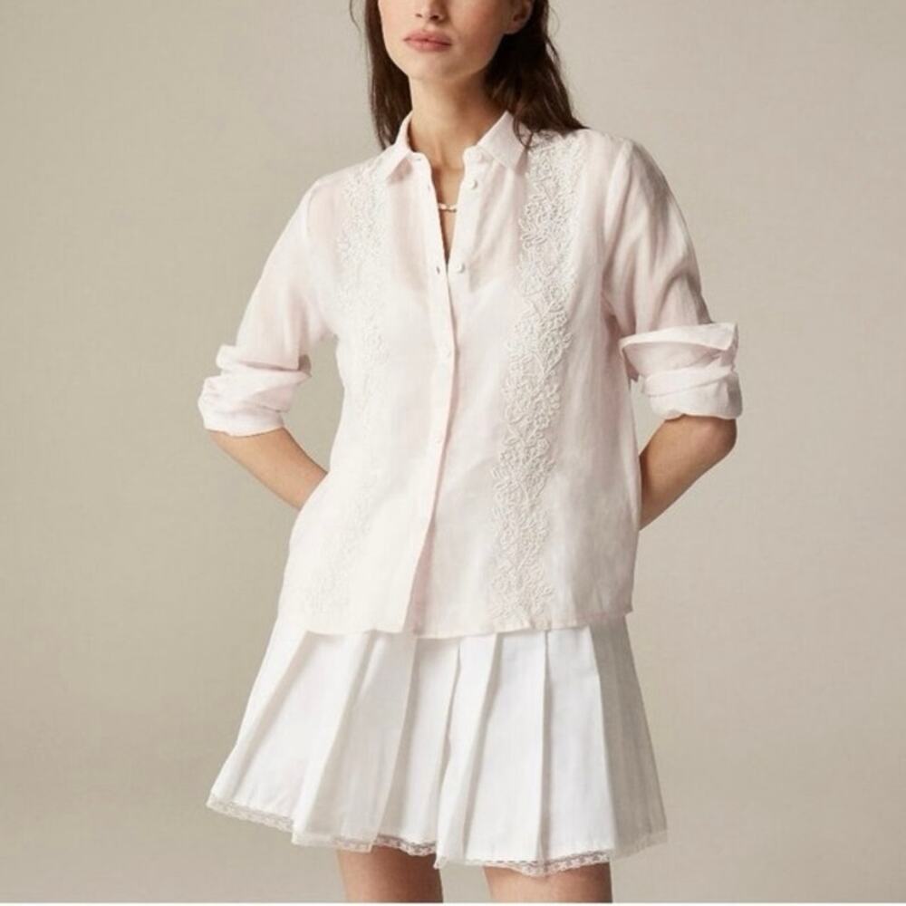 NWT J.Crew Collection Beaded Button-Up Shirt In 100% Ramie Light Pink Size 0